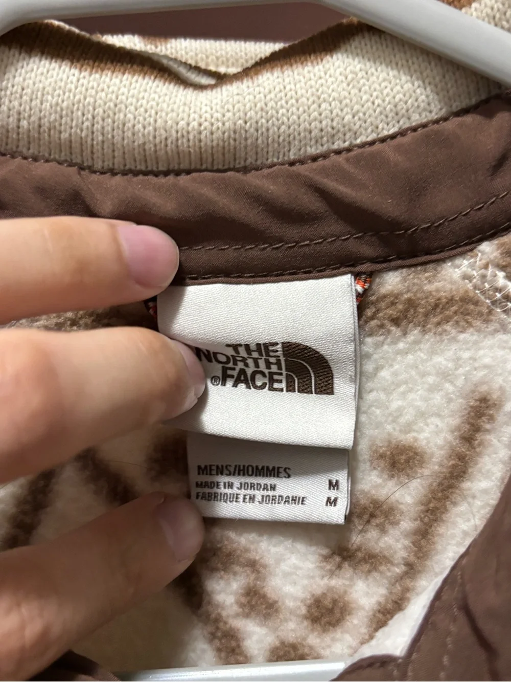 The North Face Men’s Cream & Brown Patterned Fleece Shirt Jacket